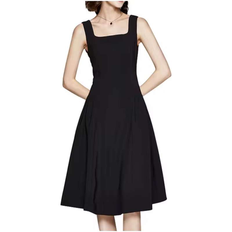 Sleeveless Square Neck Polyester Midi Dress