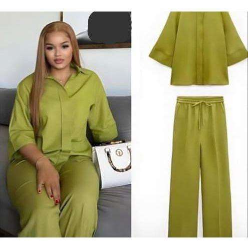 Buttoned 3/4 Sleeve Top with Palazzo Pants 2 Piece set.