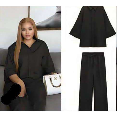 Buttoned 3/4 Sleeve Top with Palazzo Pants 2 Piece set.