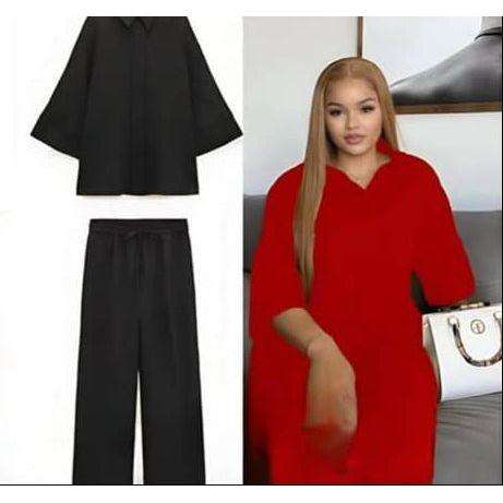 Buttoned 3/4 Sleeve Top with Palazzo Pants 2 Piece set.
