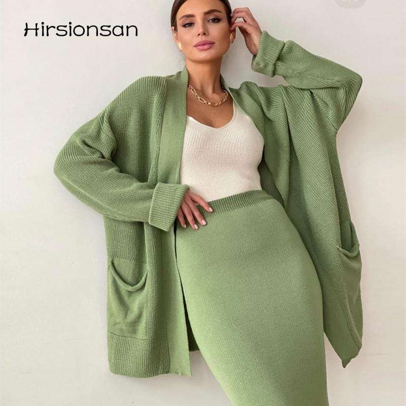 Fashion Cardigan High Waisted Pencil Skirt Knit Sweater Set