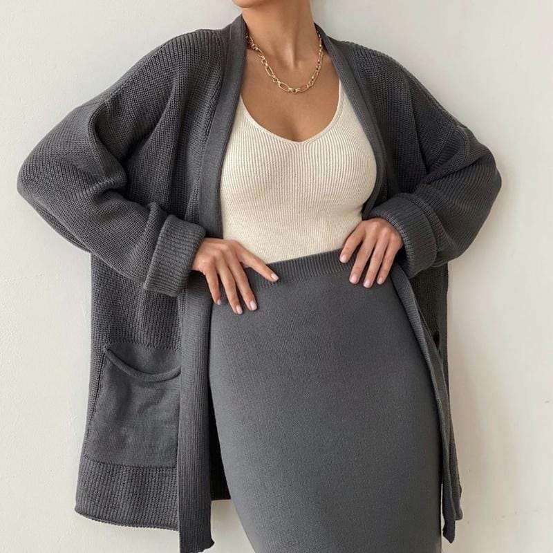 Fashion Cardigan High Waisted Pencil Skirt Knit Sweater Set