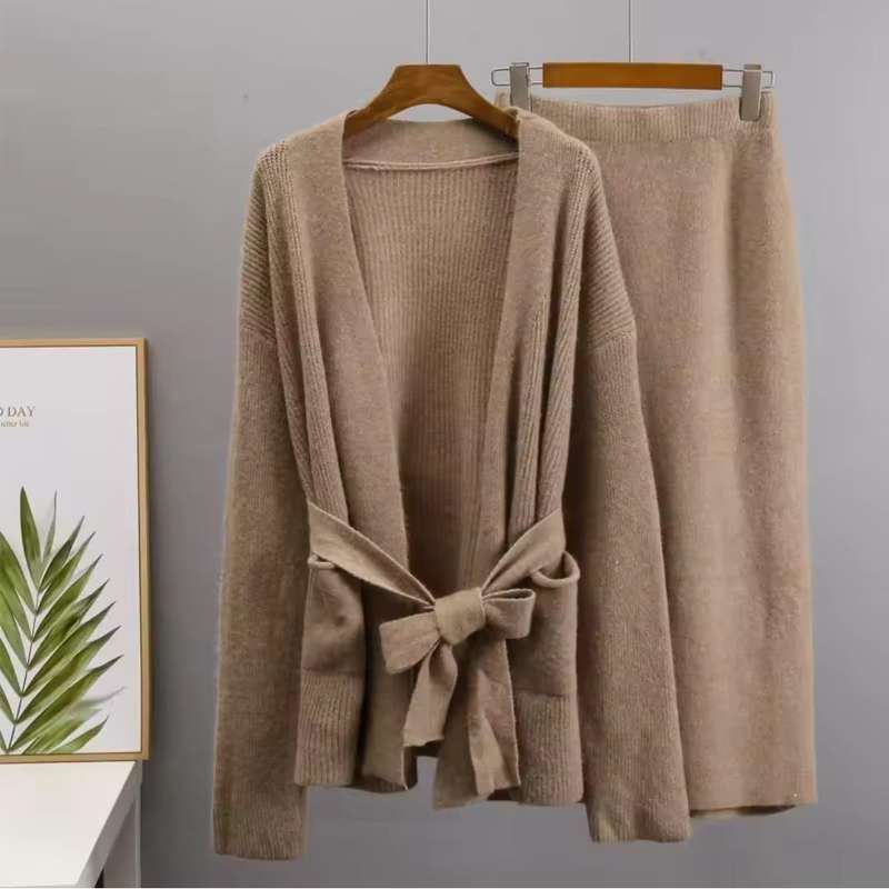 Fashion Cardigan High Waisted Pencil Skirt Knit Sweater Set