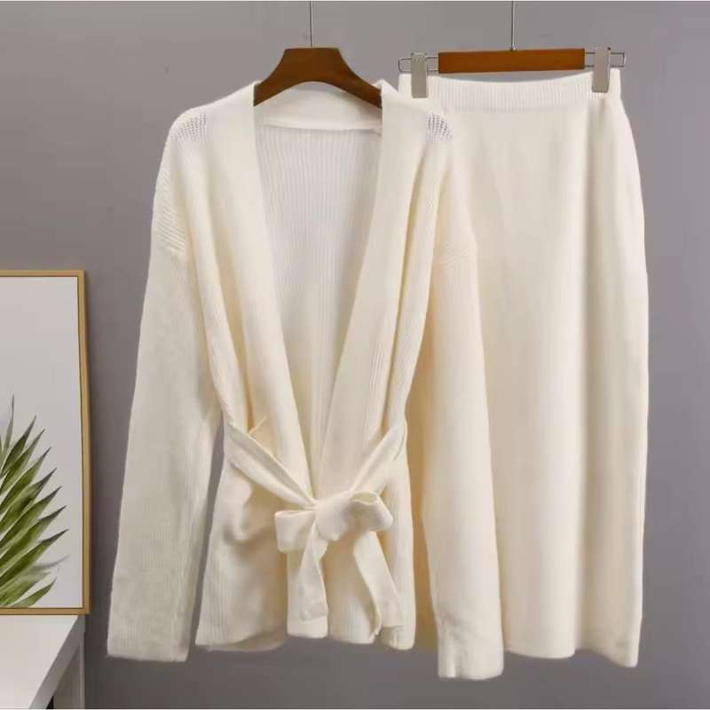 Fashion Cardigan High Waisted Pencil Skirt Knit Sweater Set
