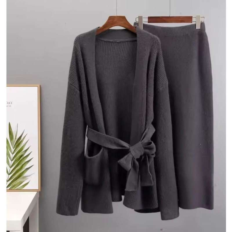 Fashion Cardigan High Waisted Pencil Skirt Knit Sweater Set