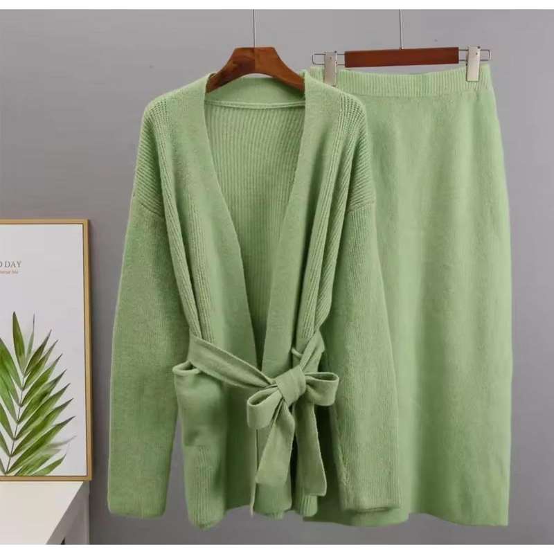 Fashion Cardigan High Waisted Pencil Skirt Knit Sweater Set