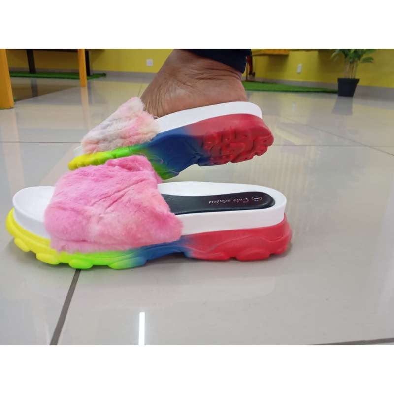 Rainbow Plush Women Fur Slippers