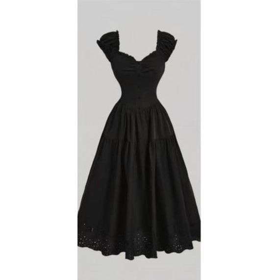 Vintage Chest Back Solid Color Lace Summer Dress