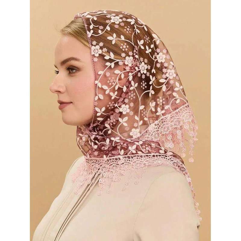 Lace Tassel Floral Triangle Scarf Wedding Headscarf Worship Scarf Shawl