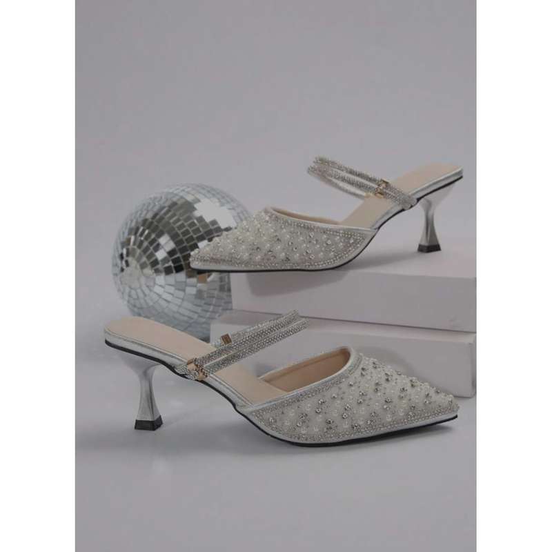 Minimalist Crystal & Faux Pearl Pointed-Toe High Heels