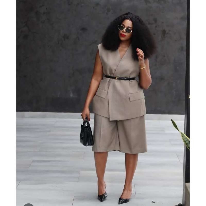 Plus size formal wear high short and waist blazer Set