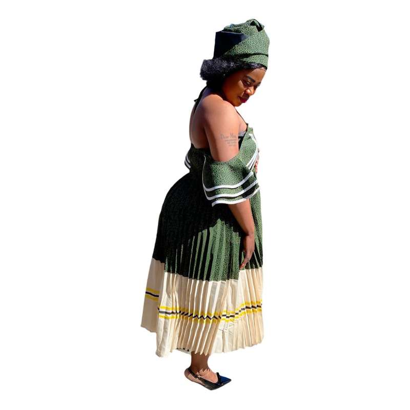 Flare Sleeves Off-Shoulder Pleated Traditional Midi Dress