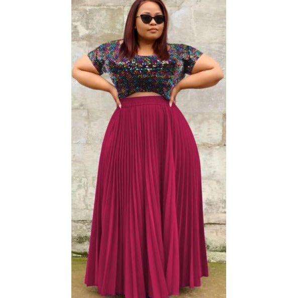 High Waisted Pleated Skirt and Gliter Top Set