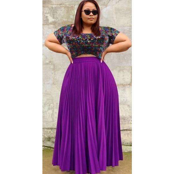 High Waisted Pleated Skirt and Gliter Top Set