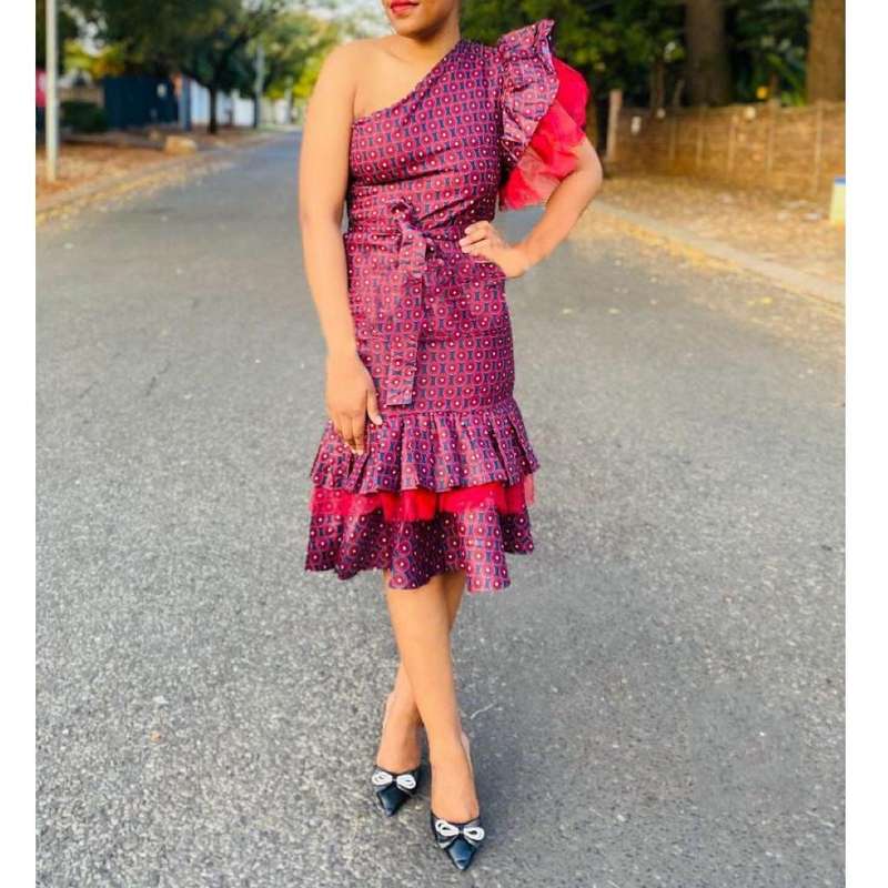 Ankara One Hand Off Shoulder Dress