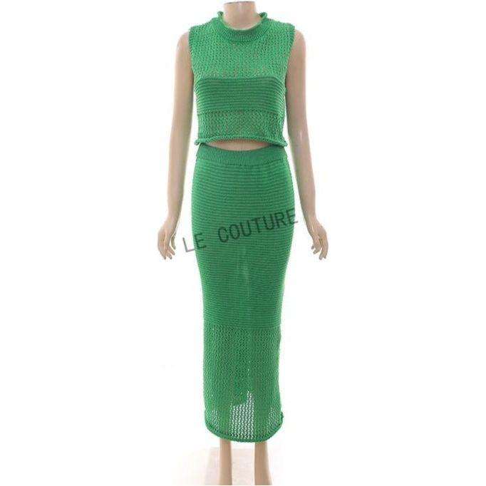 Knitted Round Neck Top and Skirt Set