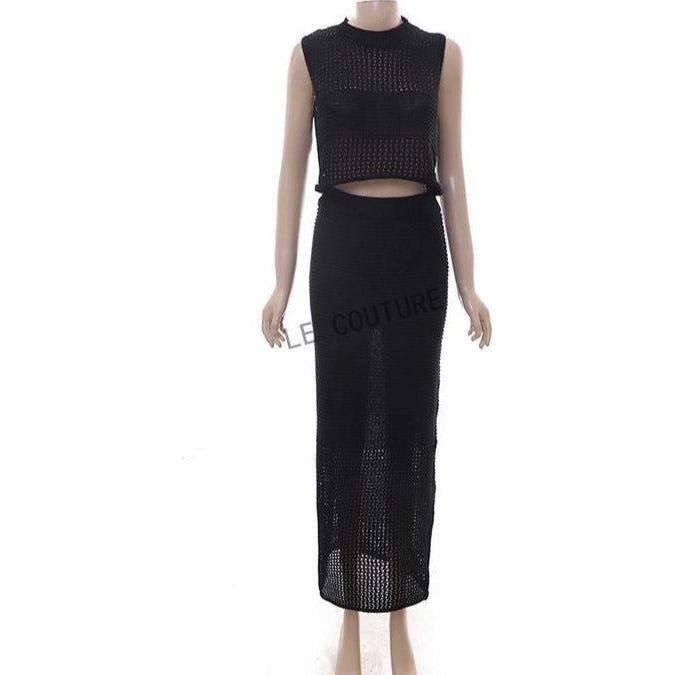 Knitted Round Neck Top and Skirt Set