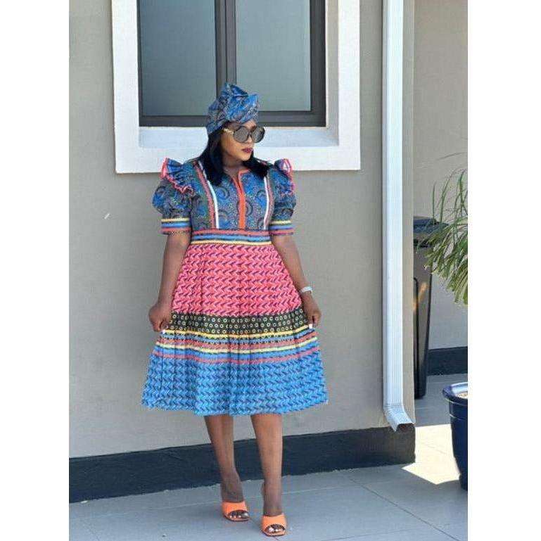 Ankara Short Sleeve Midi Dress