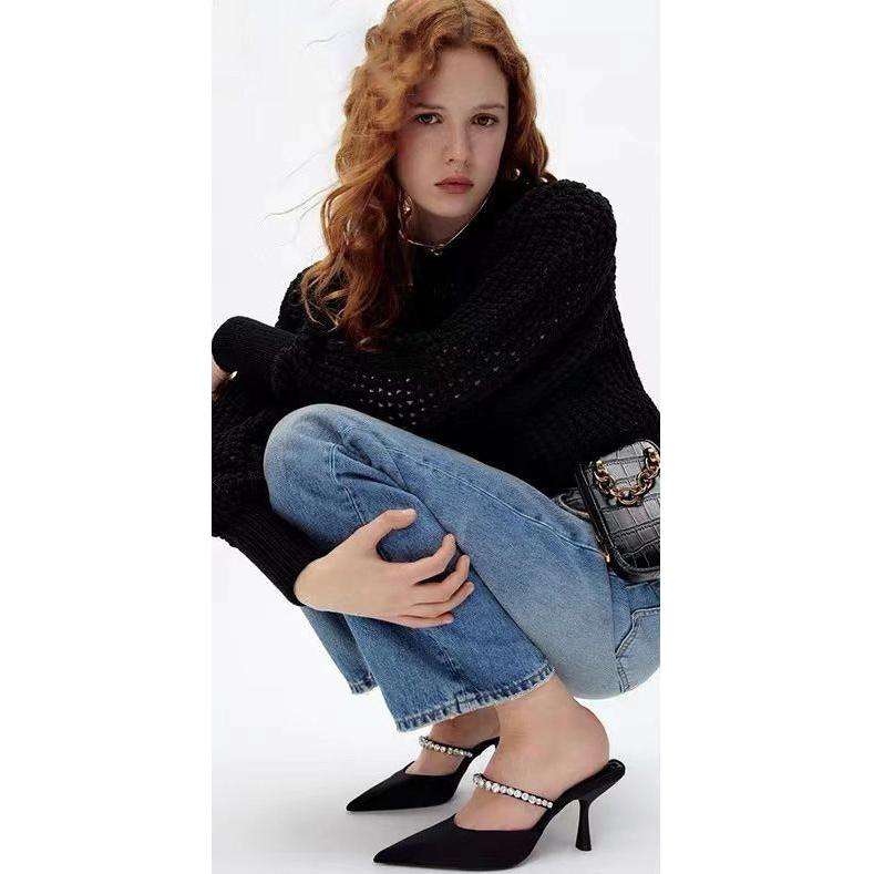 Pointed Toe Glitter Sling Short Heel