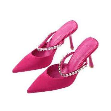 Pointed Toe Glitter Sling Short Heel