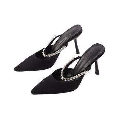 Pointed Toe Glitter Sling Short Heel
