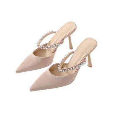 Pointed Toe Glitter Sling Short Heel