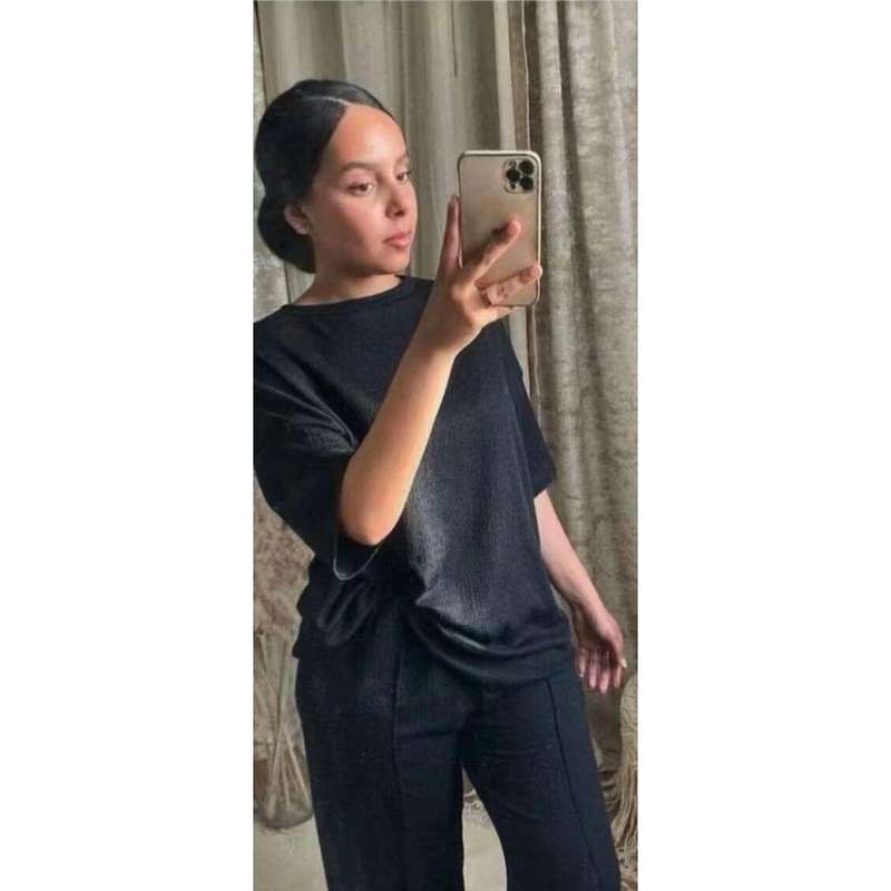 Short Sleeve Round Neck Top and Pant Set