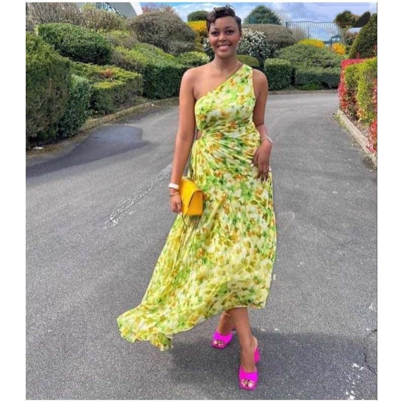 Vintage One shoulder Hollow out dress