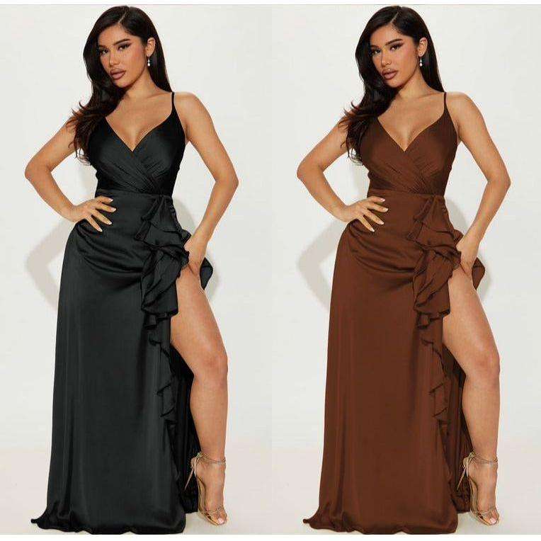 Sleeveless V-Neck Slit Dress