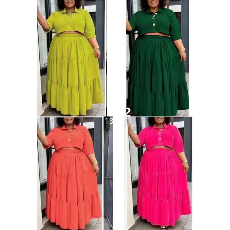 High Waisted Flowing Skirt And Button Detailed Top Set