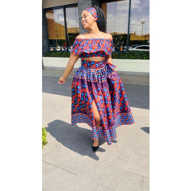 Side Slit High Waisted Skirt and Off Shoulder Top Set