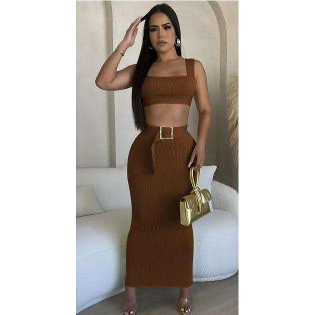 Sexy Knitted Top and Skirt Set
