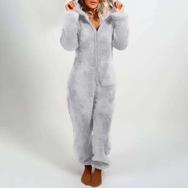 Hooded Long Sleeve Faux Fur Jumpsuit