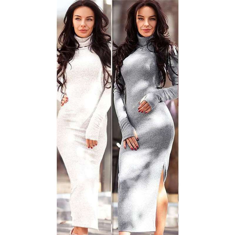 Side Slit Turtleneck Dress