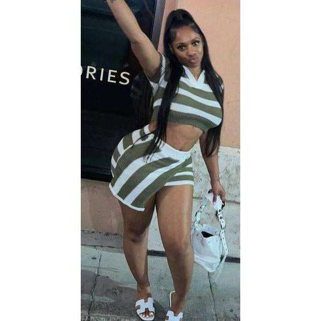 Striped Knitted Crop Top & Skirt Set