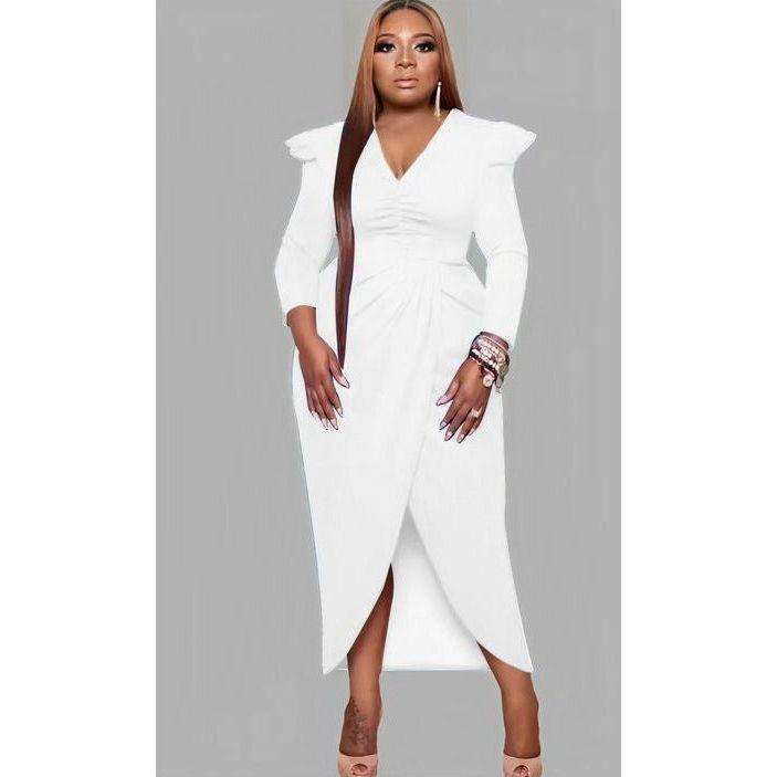 V-Neck Irregular Slit Dress