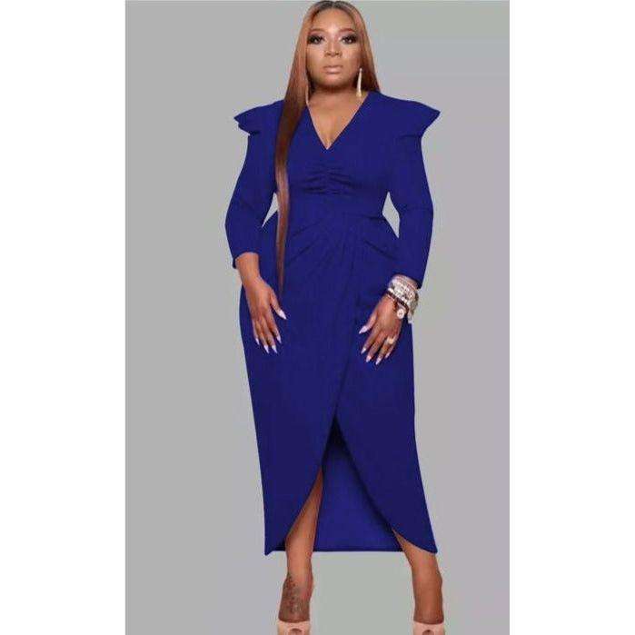 V-Neck Irregular Slit Dress