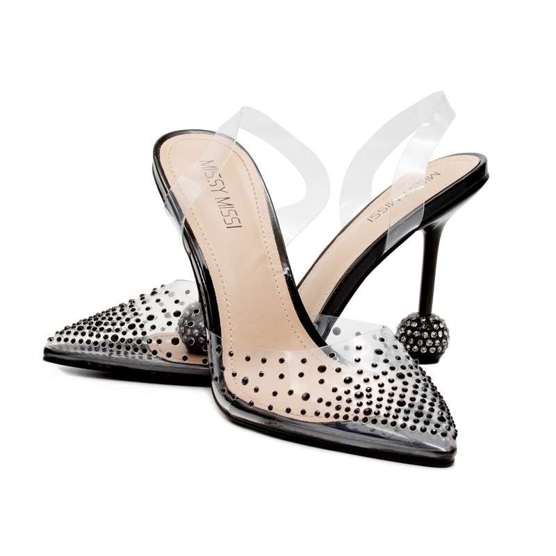 Glitter crystal PVC Lace-Up Heel