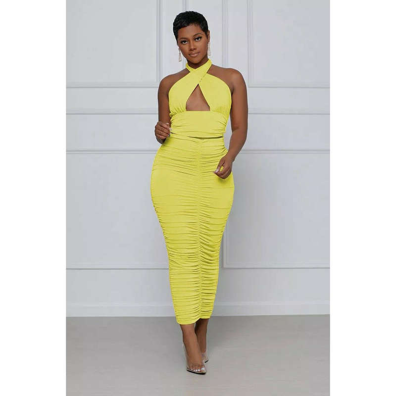 Sexy Halter Backless Top Maxi Skirts Set