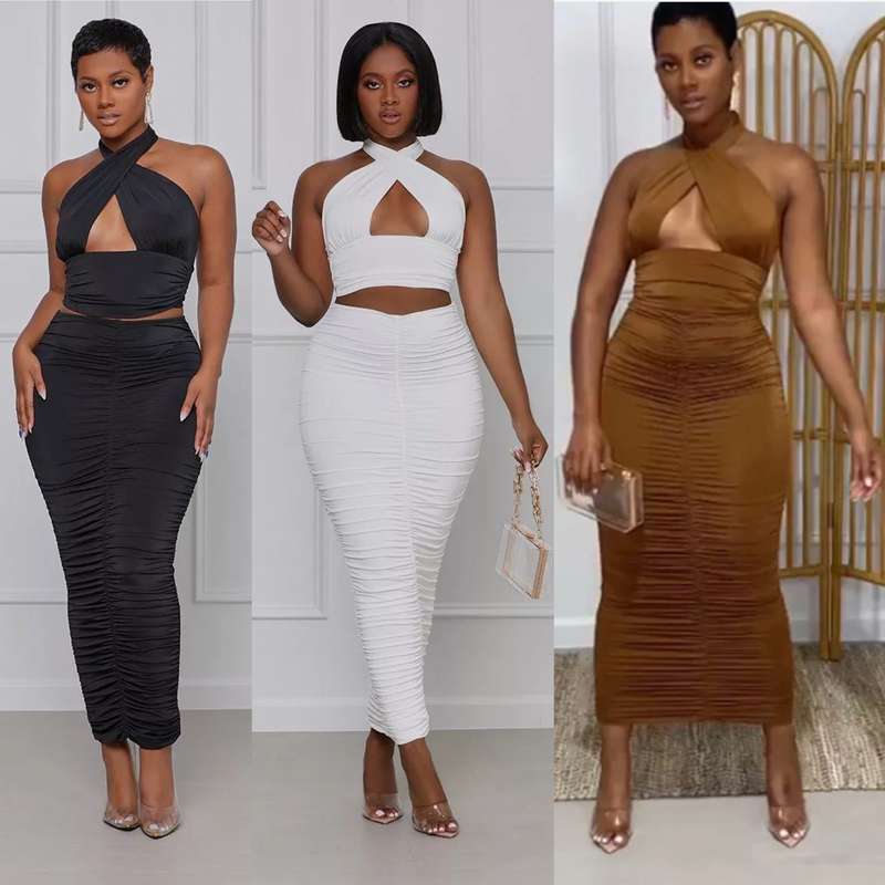 Sexy Halter Backless Top Maxi Skirts Set