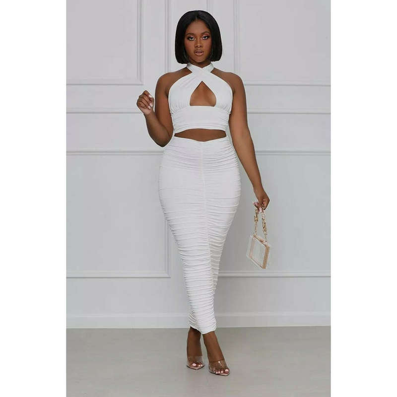 Sexy Halter Backless Top Maxi Skirts Set