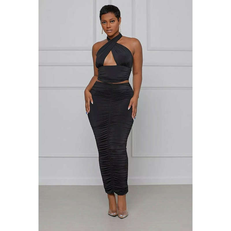 Sexy Halter Backless Top Maxi Skirts Set