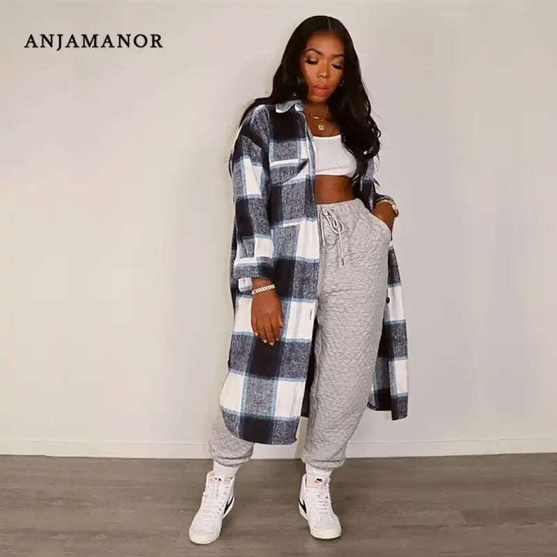 Plaid Pocket Winter Long Shirt