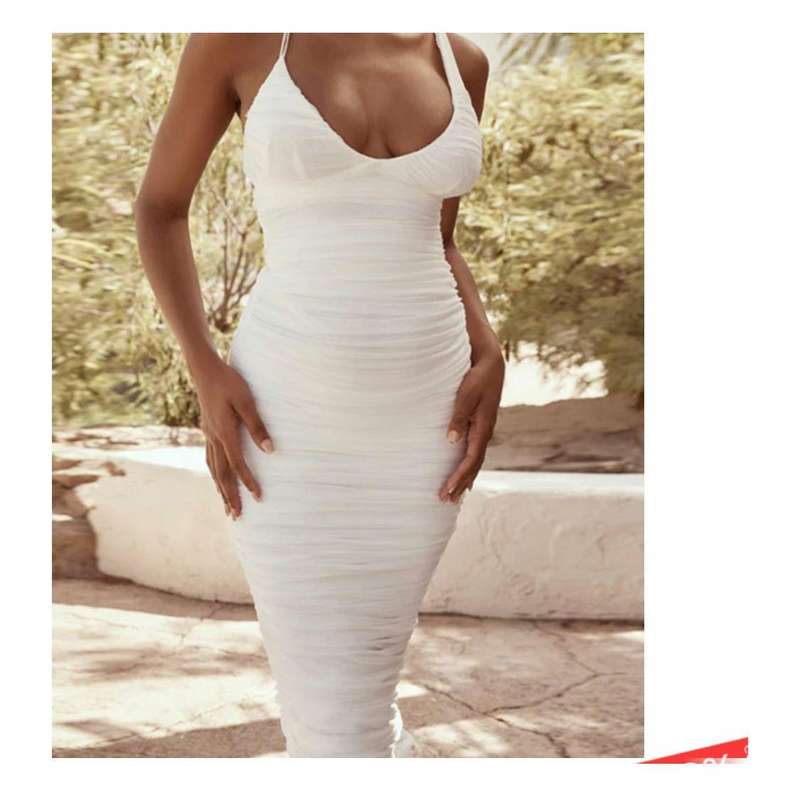 V-Neck Sleeveless Ruched Dress