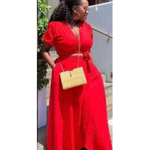 Side Slit Skirt & Knotted Tie Top Set