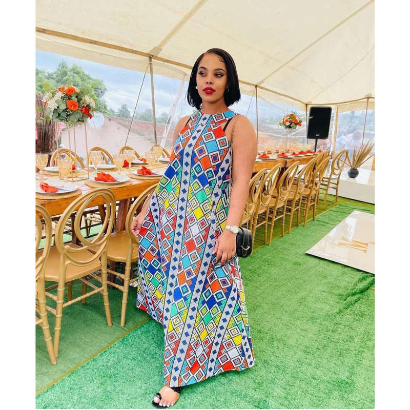 African Sleeveless Print Maxi Dress - MULTI COLOR / 5XL