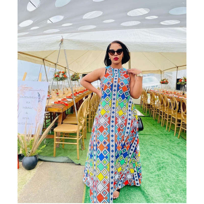 African Sleeveless Print Maxi Dress - MULTI COLOR / 5XL