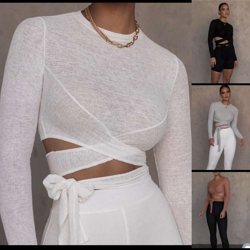 Long-Sleeved Round Neck Cutout Top