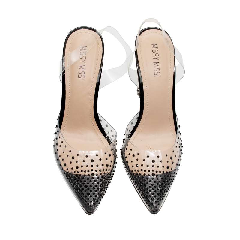 Glitter crystal PVC Lace-Up Heel