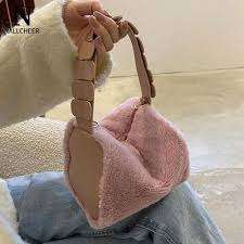 Faux Fur Soft Plush Shoulder Handbag.